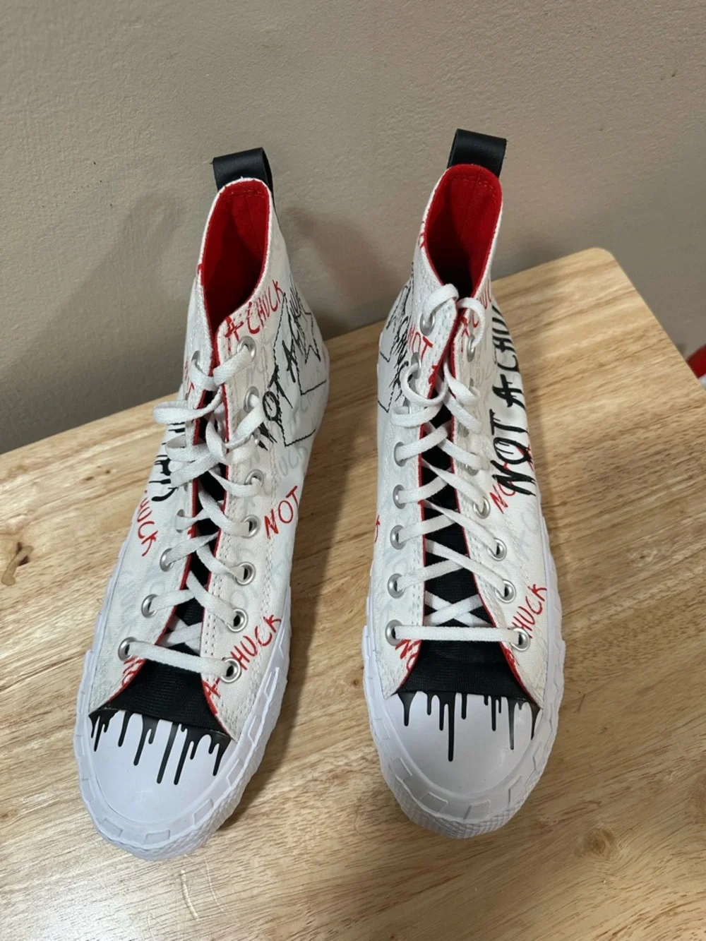 Converse Not a Chuck White High-Top Sneakers with Black & Red Graphics-NWOT - Picture 7 of 11